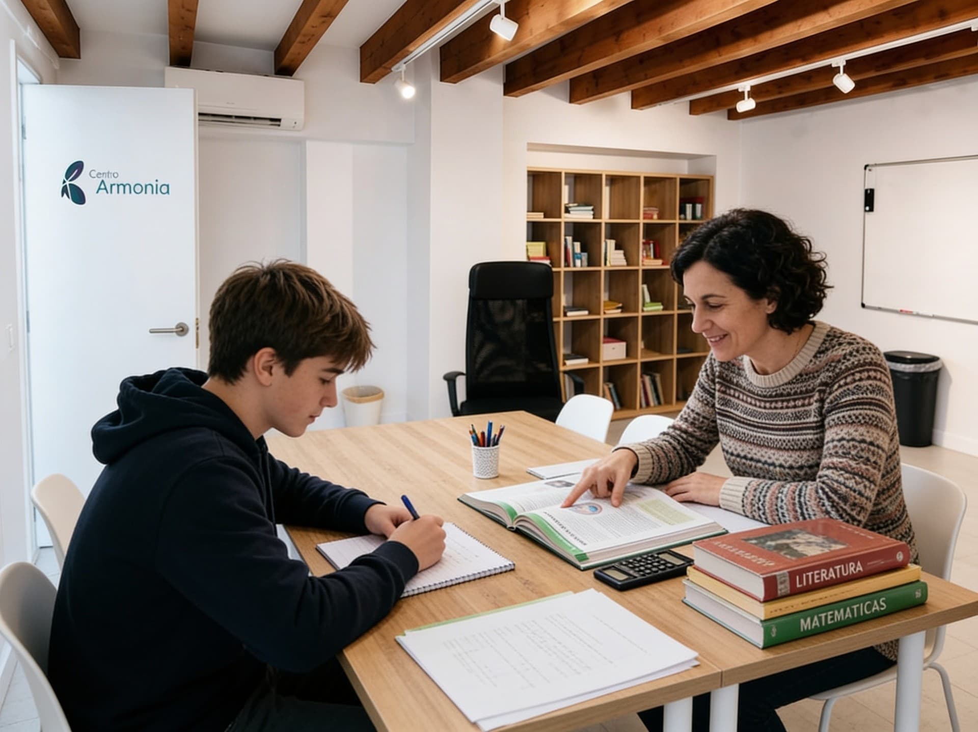 Pedagoga resolviendo dudas sobre el aprendizaje en Ponteareas